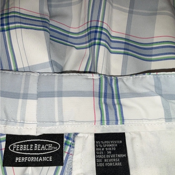 Pebble Beach Performance Shorts Mens Blue White Plaid Size 36 - Picture 3 of 12